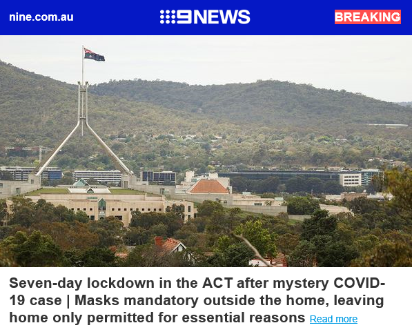 BREAKING: ACT to enter snap lockdown after mystery COVID-19 case